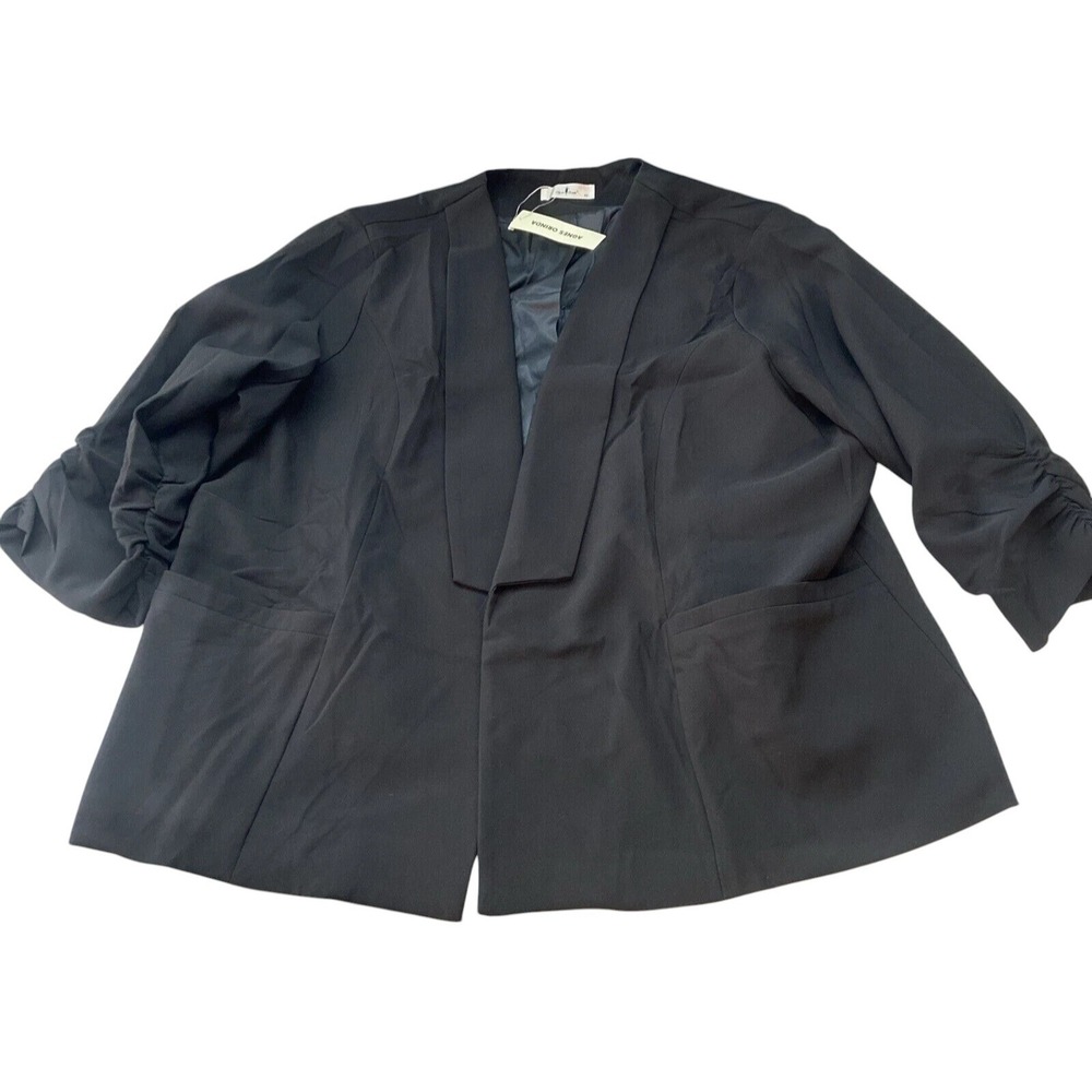 Agnes Orinda Womens Blazer 4X Black Plus Size Ruched Sleeve Open Front Jacket
